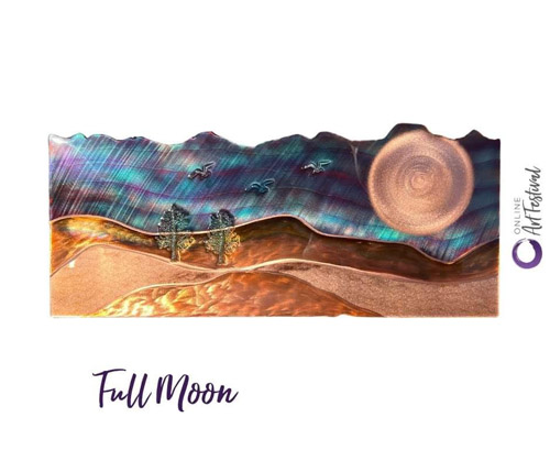 Online Art Festival Full Moon fire painted copper